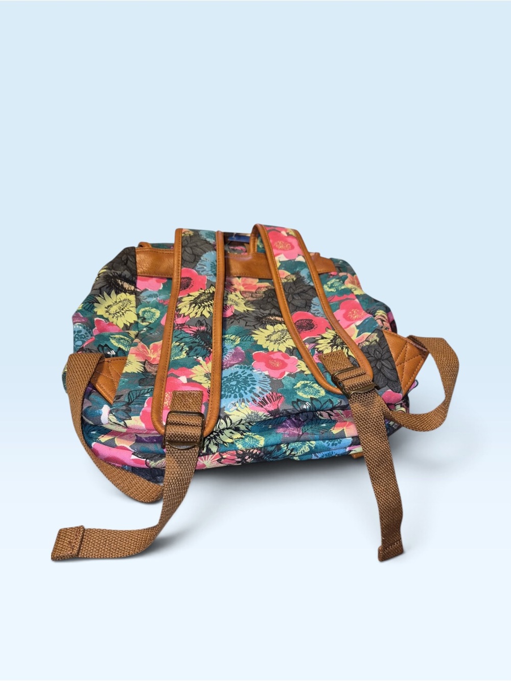 Floral Canvas Backpack with Pink and Teal Accents